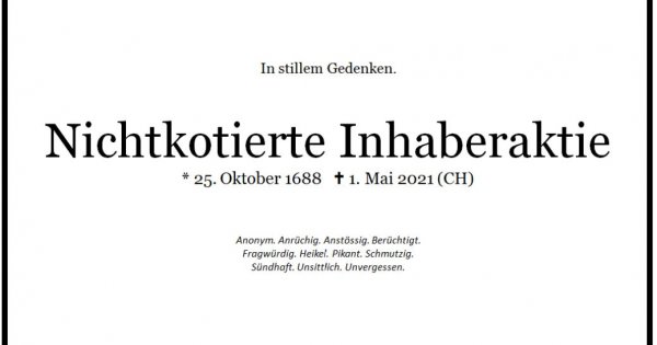 Nichtkotierte Inhaberaktien: Die Totenglocke läutet lauter, das Ende naht - Meldefrist nach Übergangsbestimmungen endet am 30. April 2021.